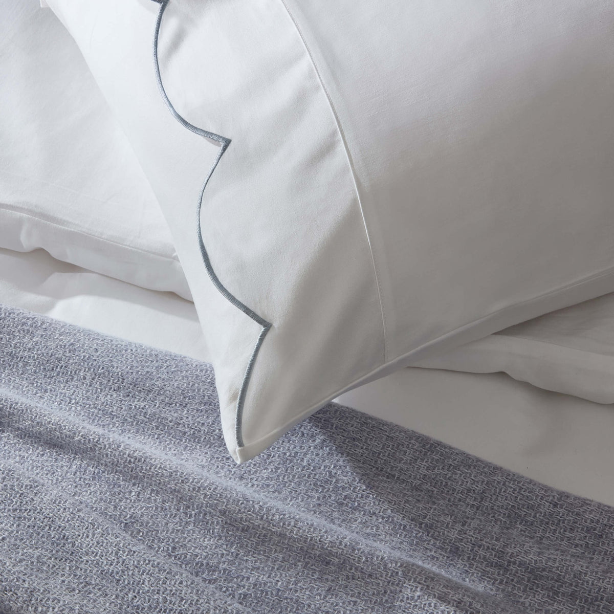 Pair of Simone Scallop Embroidered Edge Classic Pillowcase - White/Blue - DUSK