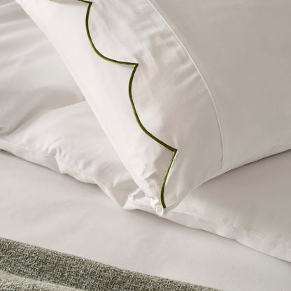 Pair of Simone Scallop Embroidered Edge Classic Pillowcases - Off White/Olive - DUSK
