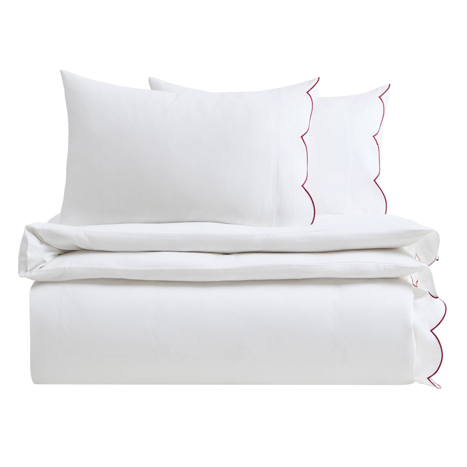 Pair of Simone Scallop Embroidered Edge Pillowcases 220 Thread Count - White/Berry - DUSK