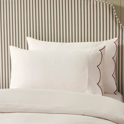 Pair of Simone Scallop Embroidered Edge Pillowcases 220 Thread Count - White/Berry - DUSK