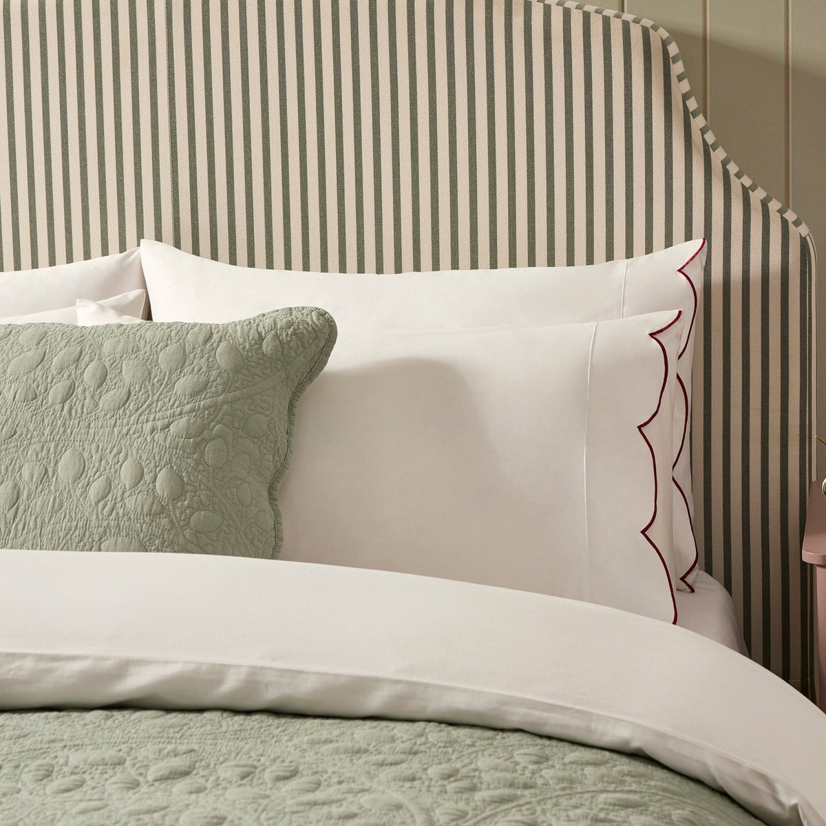 Pair of Simone Scallop Embroidered Edge Pillowcases 220 Thread Count - White/Berry - DUSK
