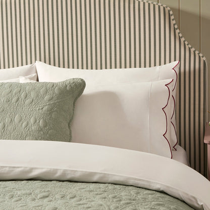 Pair of Simone Scallop Embroidered Edge Pillowcases 220 Thread Count - White/Berry - DUSK