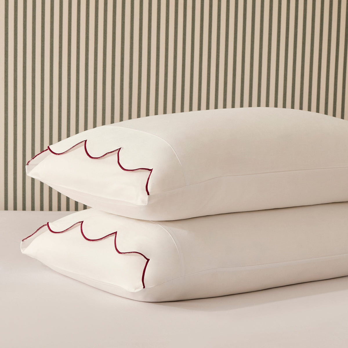 Pair of Simone Scallop Embroidered Edge Pillowcases 220 Thread Count - White/Berry - DUSK