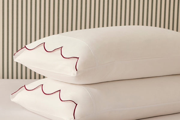 Pair of Simone Scallop Embroidered Edge Pillowcases 220 Thread Count - White/Berry - DUSK