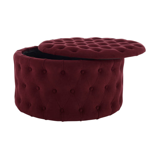 Paisley Buttoned Round Storage Pouffe - Berry - DUSK