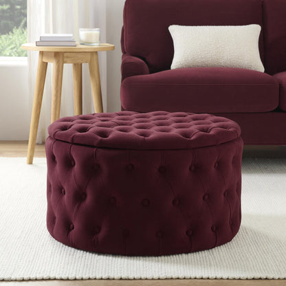 Paisley Buttoned Round Storage Pouffe - Berry - DUSK