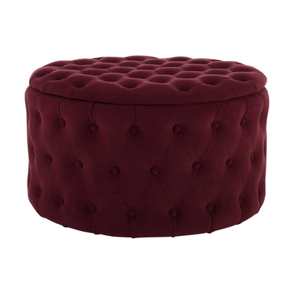 Paisley Buttoned Round Storage Pouffe - Berry - DUSK