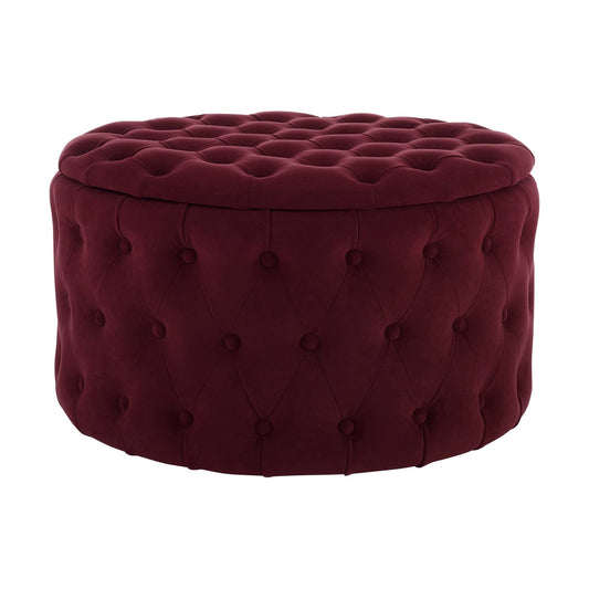 Paisley Buttoned Round Storage Pouffe - Berry - DUSK