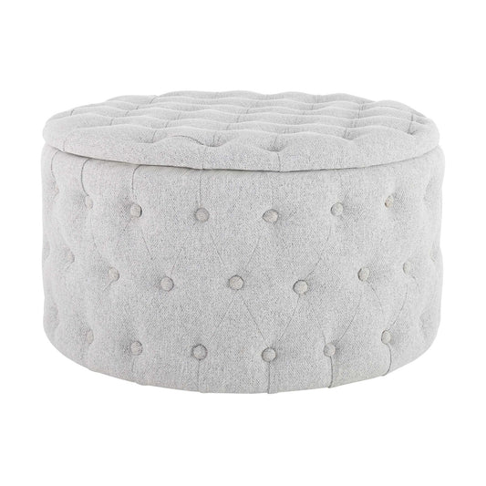 Paisley Buttoned Round Storage Pouffe - Light Grey - DUSK