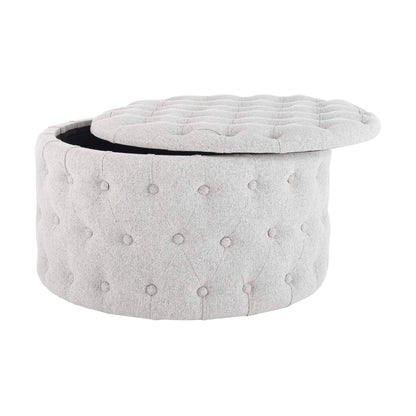 Paisley Buttoned Round Storage Pouffe - Light Grey - DUSK