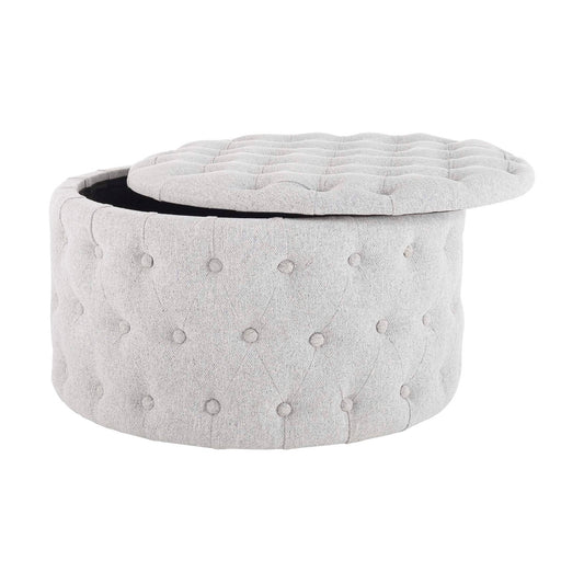 Paisley Buttoned Round Storage Pouffe - Light Grey - DUSK