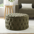 Paisley Buttoned Round Storage Pouffe - Olive - DUSK