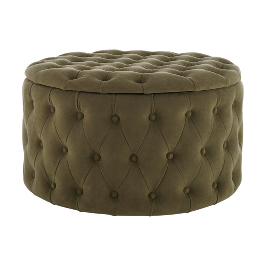 Paisley Buttoned Round Storage Pouffe - Olive - DUSK