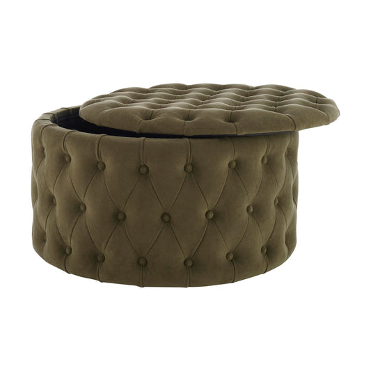 Paisley Buttoned Round Storage Pouffe - Olive - DUSK