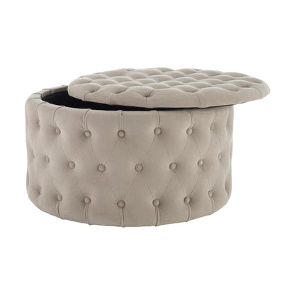 Paisley Buttoned Round Storage Pouffe - Sand - DUSK