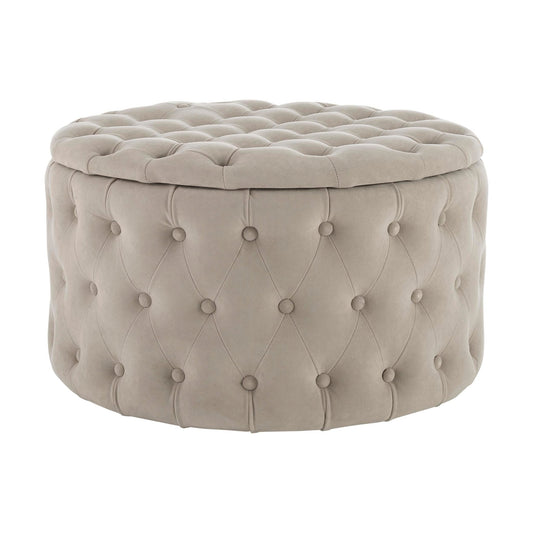 Paisley Buttoned Round Storage Pouffe - Sand - DUSK