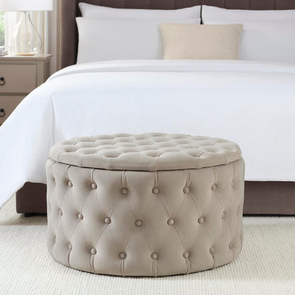 Paisley Buttoned Round Storage Pouffe - Sand - DUSK