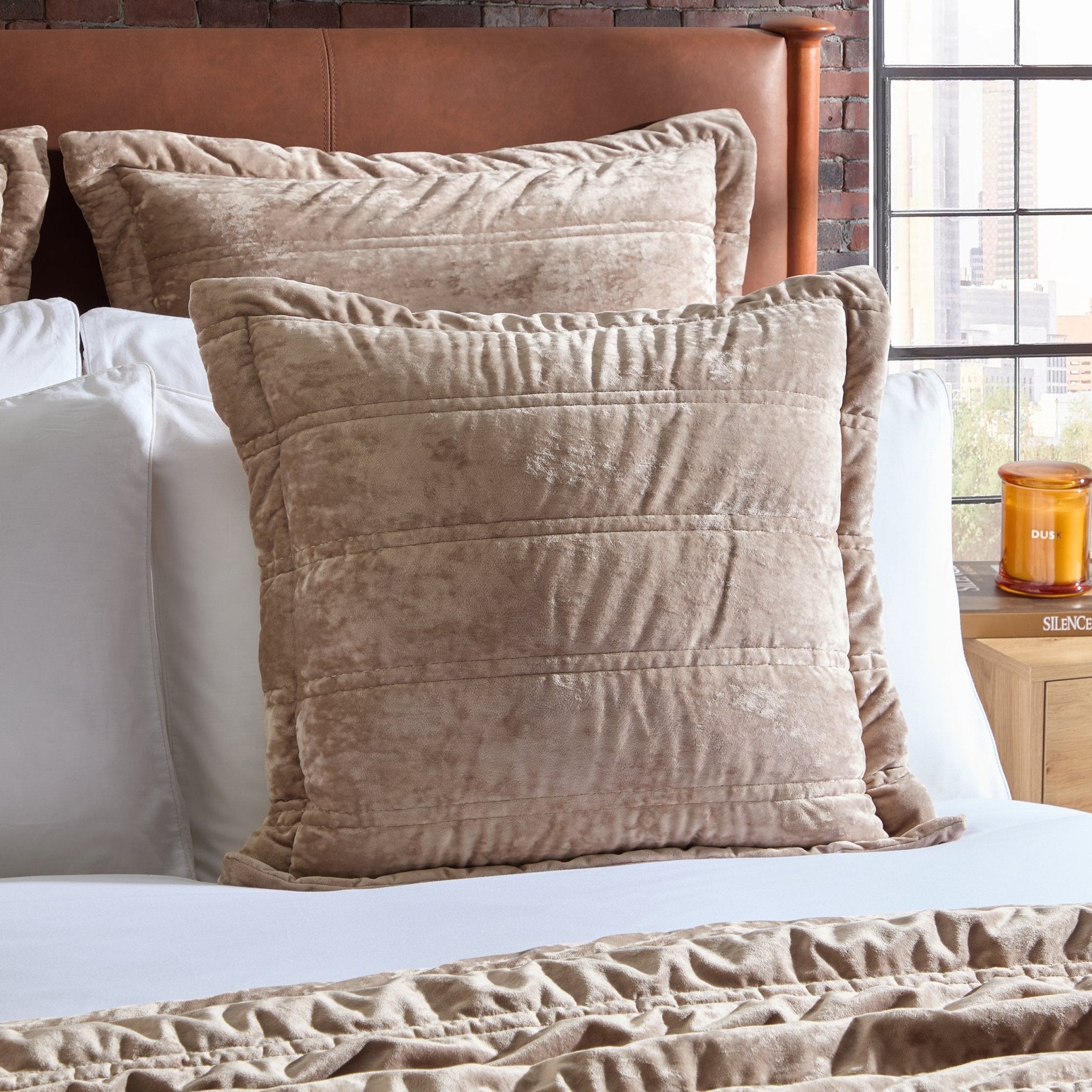 Paris Luxury Velvet Quilted Stich Cushion Cover - Taupe - DUSK