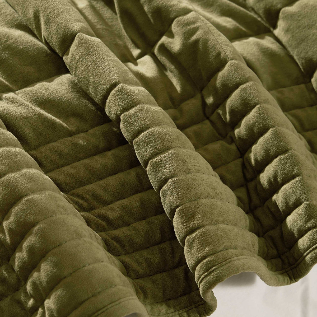 Paris Matte Velvet Quilted Bedspread - Olive Green - DUSK