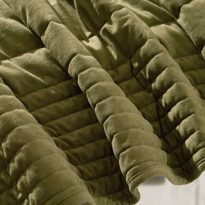Paris Matte Velvet Quilted Bedspread - Olive Green - DUSK