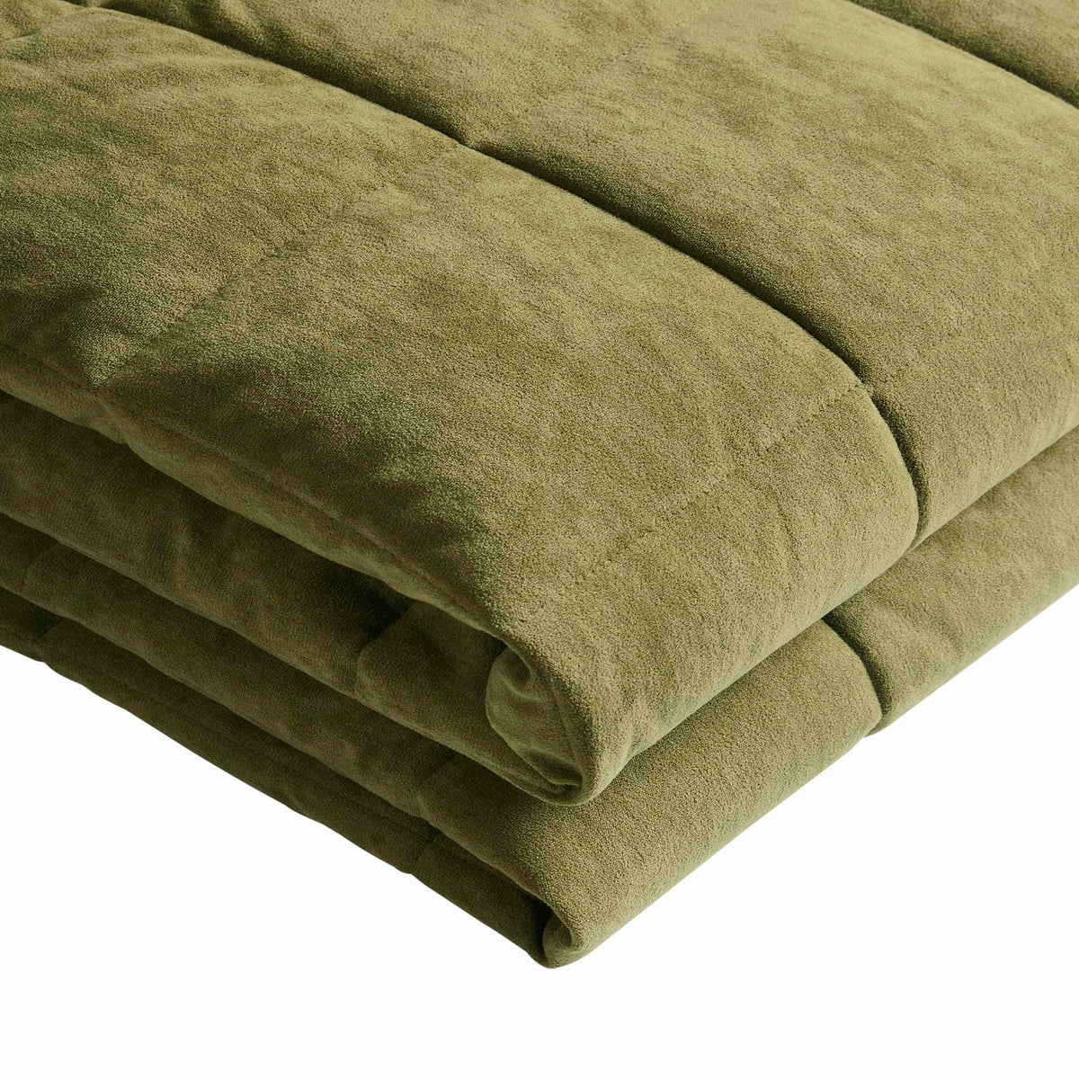 Paris Matte Velvet Quilted Bedspread - Olive Green - DUSK