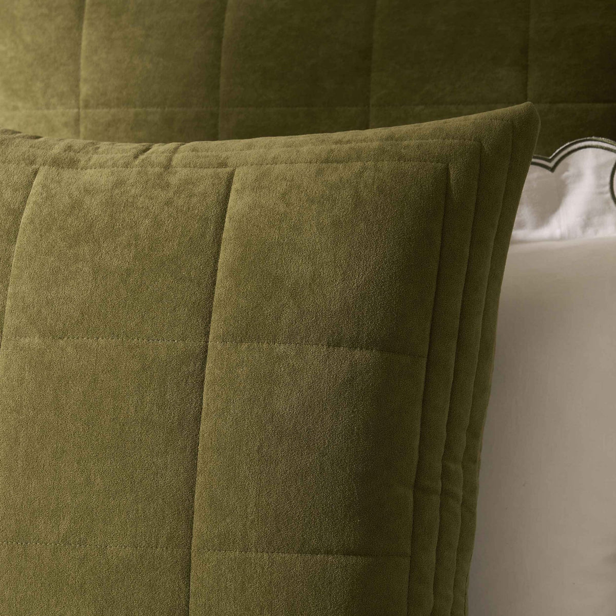 Paris Matte Velvet Quilted Cushion Cover - Olive Green - DUSK