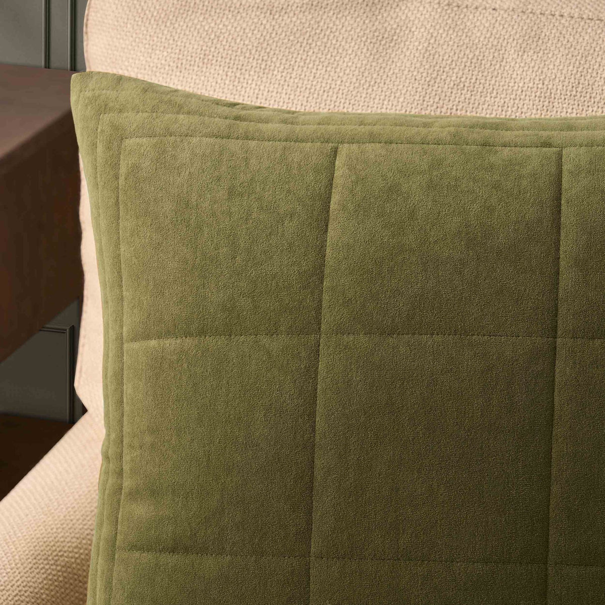 Paris Matte Velvet Quilted Sofa Cushion Cover - Olive Green - DUSK