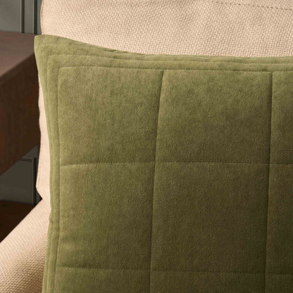 Paris Matte Velvet Quilted Sofa Cushion Cover - Olive Green - DUSK