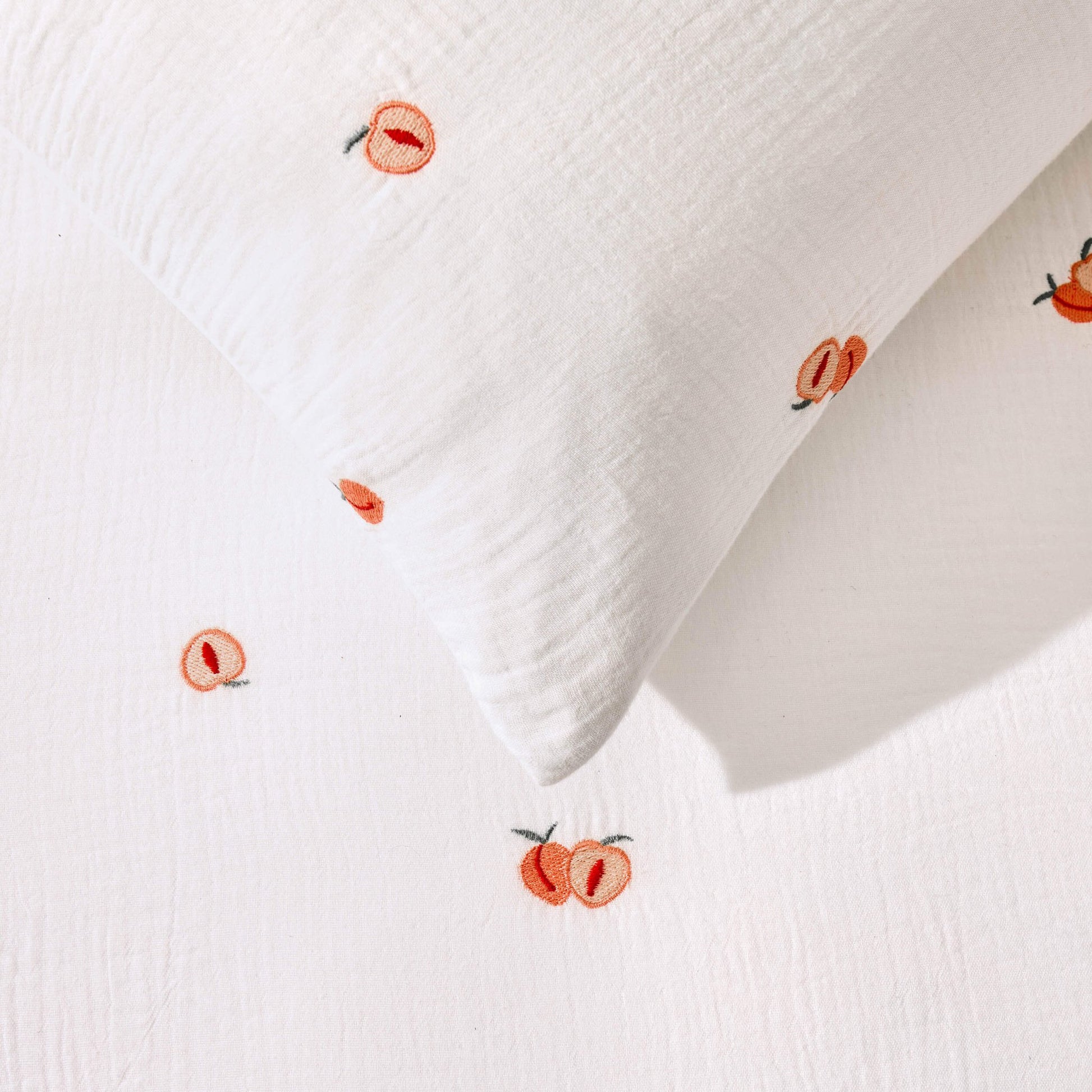 Peach Embroidery 100% Cotton Muslin Duvet Cover & Pillowcase Set - Peach - DUSK