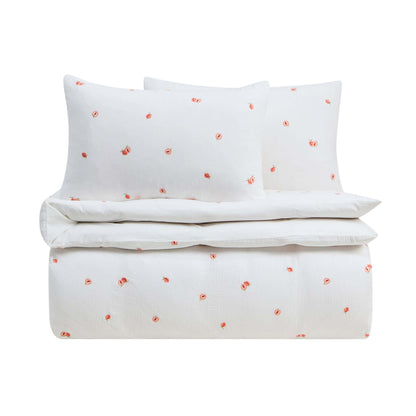 Peach Embroidery 100% Cotton Muslin Duvet Cover & Pillowcase Set - Peach - DUSK