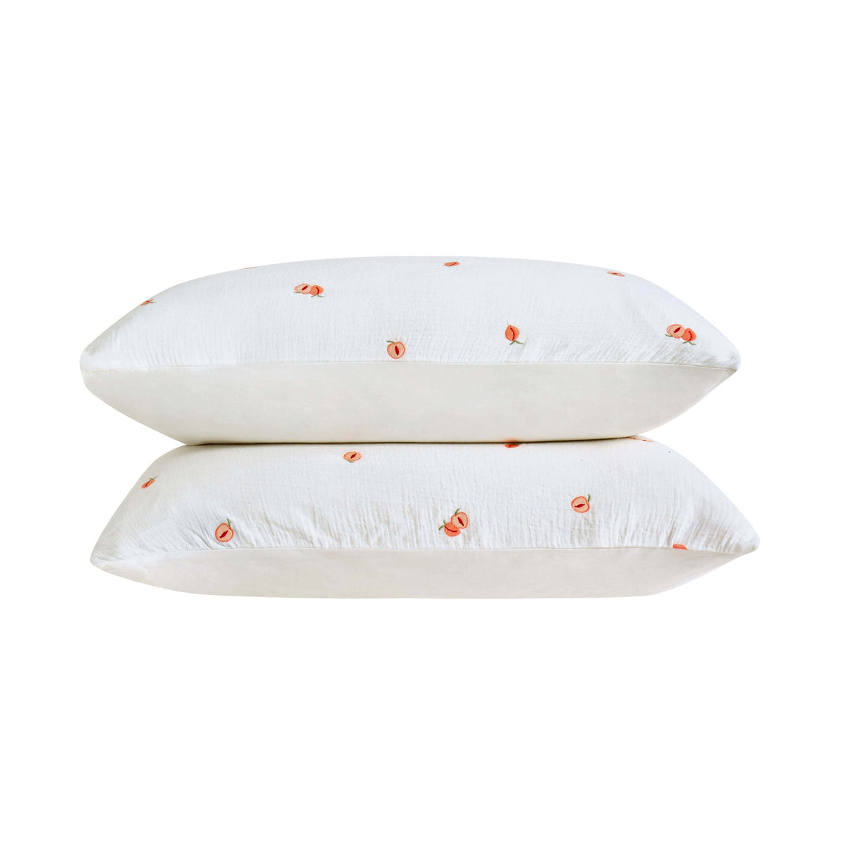 Peach Embroidery 100% Cotton Muslin Duvet Cover & Pillowcase Set - Peach - DUSK