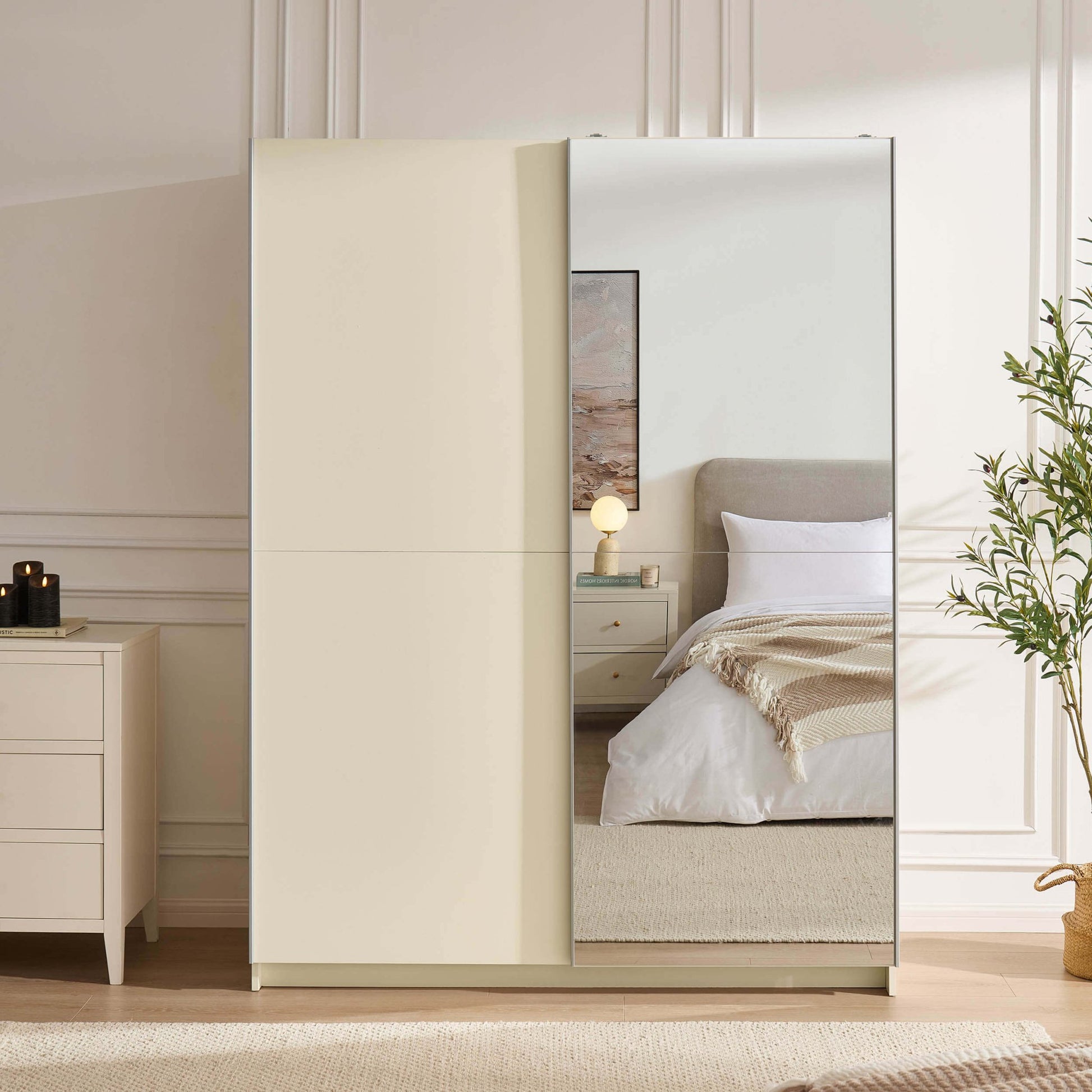Penelope 150cm 2 Door Sliding Wardrobe - Cream - DUSK
