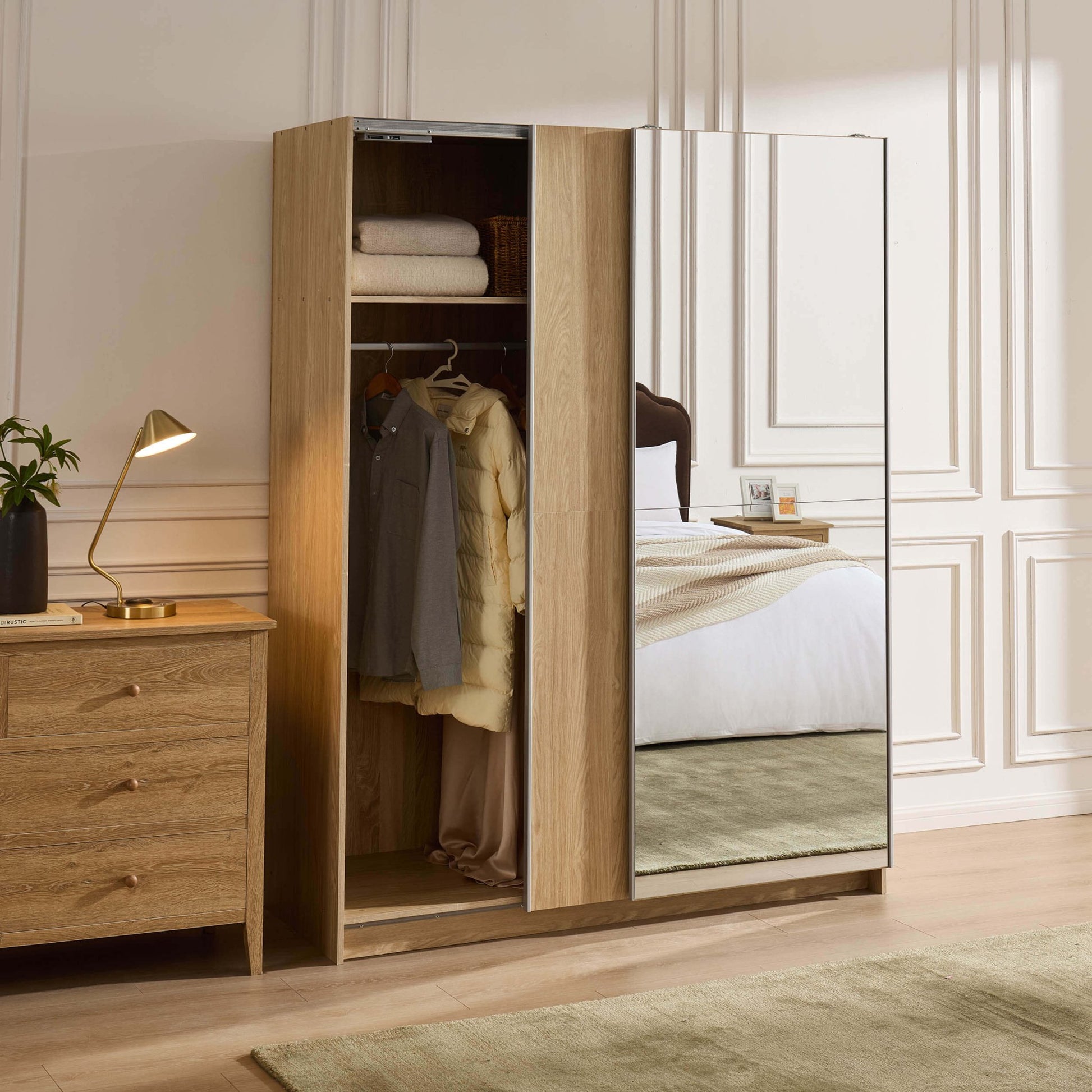 Penelope 150cm 2 Door Sliding Wardrobe - Light Wood - DUSK