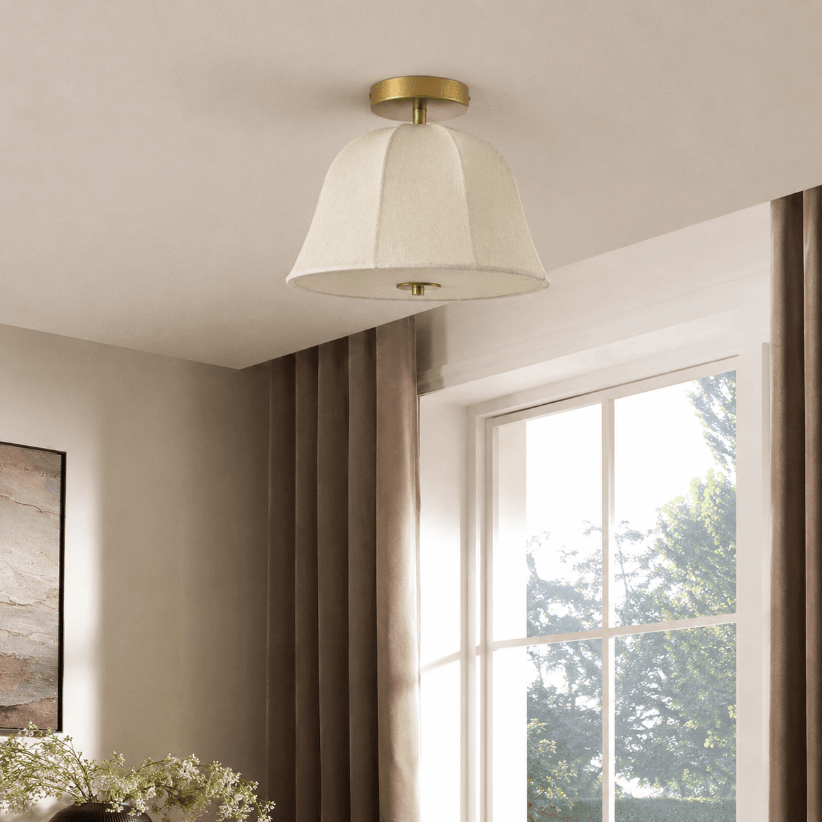 Penn Antique Bronze Linen Blend Ceiling Light - Gold - DUSK