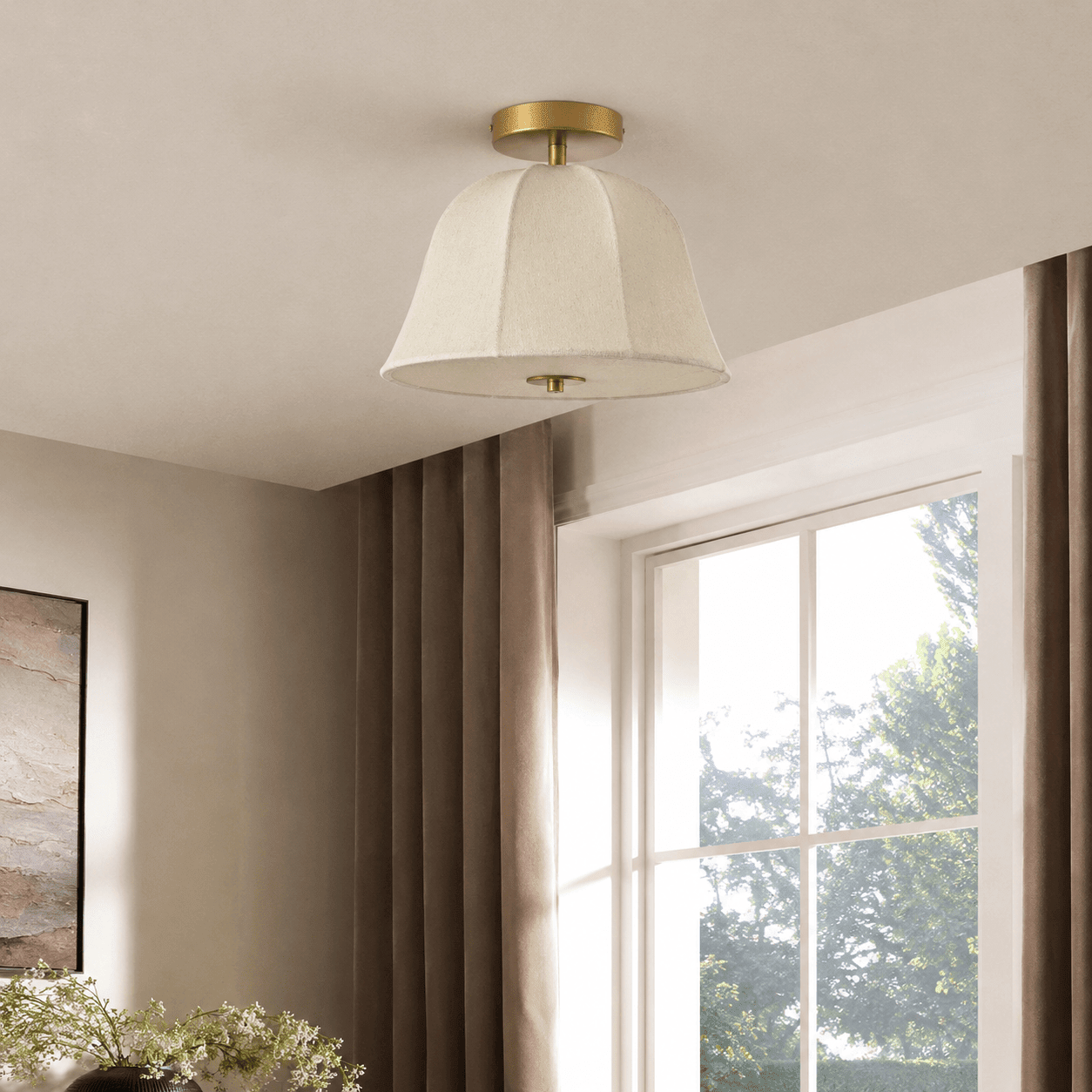 Penn Antique Bronze Linen Blend Ceiling Light - Gold - DUSK