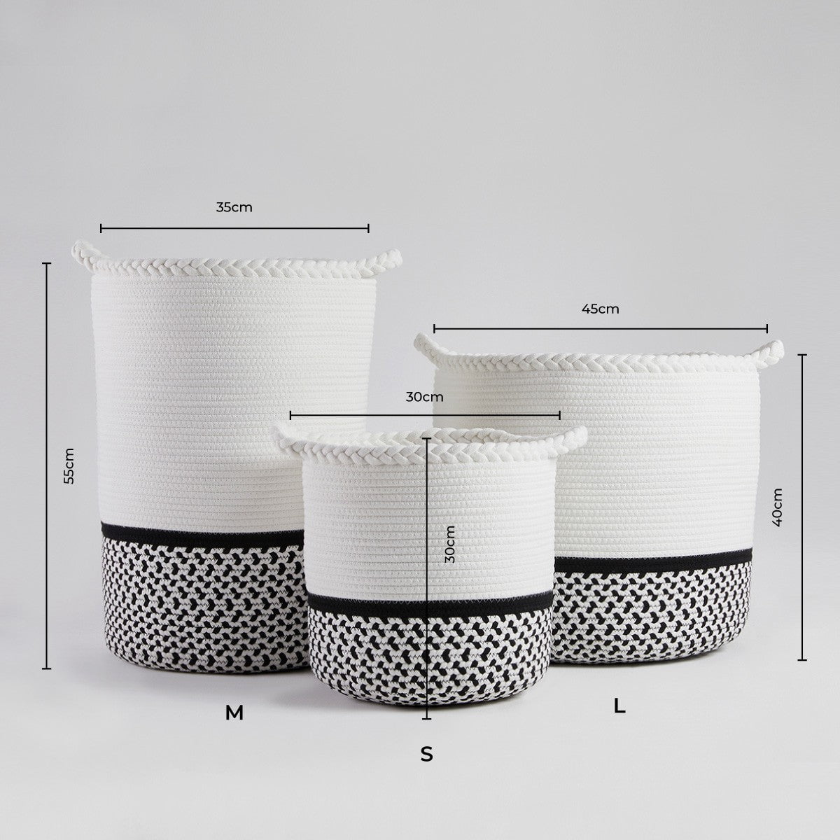 Plait Rope Storage Basket - Off White/Black - DUSK