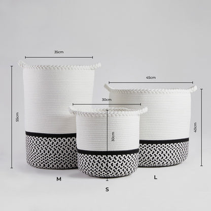 Plait Rope Storage Basket - Off White/Black - DUSK