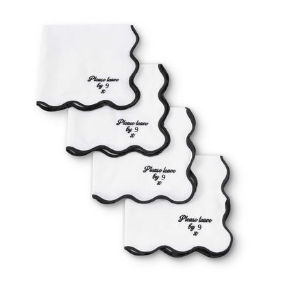 Please leave by 9 Scallop Edge Set of 4 Napkins - Off White/Black - DUSK