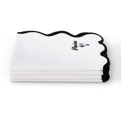 Please leave by 9 Scallop Edge Set of 4 Napkins - Off White/Black - DUSK