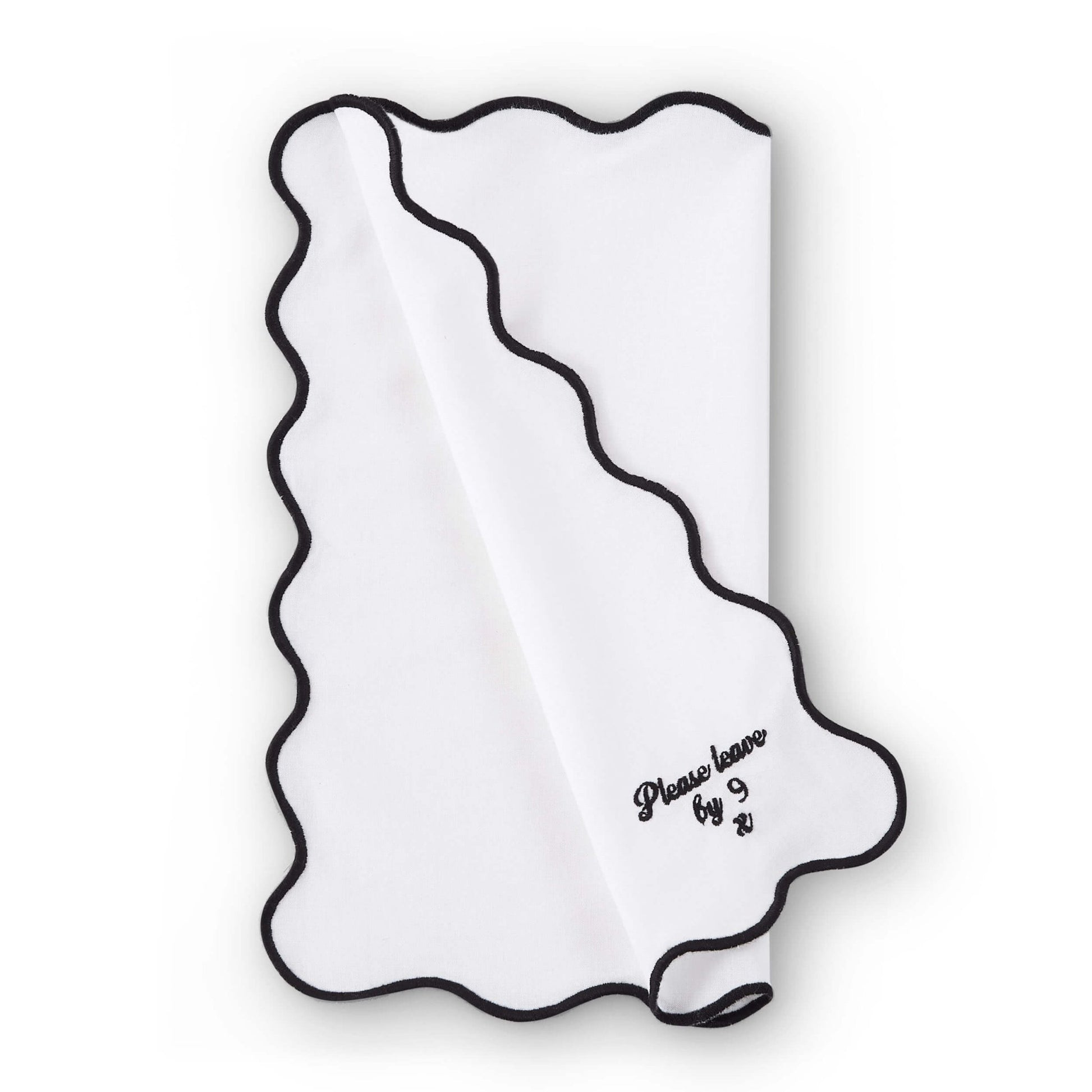 Please leave by 9 Scallop Edge Set of 4 Napkins - Off White/Black - DUSK