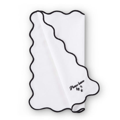 Please leave by 9 Scallop Edge Set of 4 Napkins - Off White/Black - DUSK