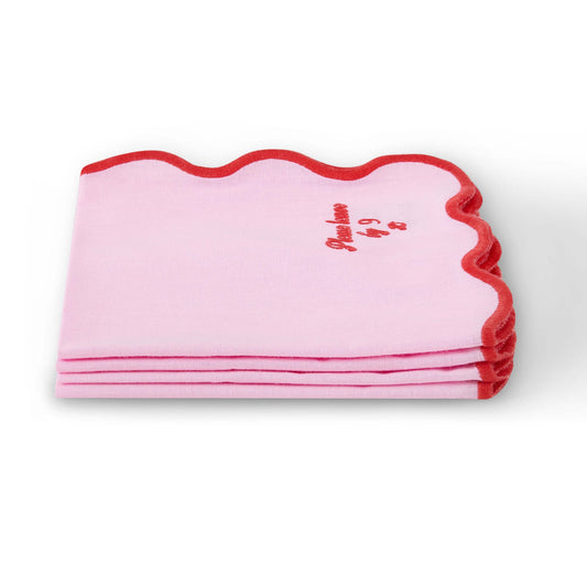 Please leave by 9 Scallop Edge Set of 4 Napkins - Pink/Red - DUSK