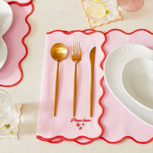 Please leave by 9 Scallop Edge Set of 4 Napkins - Pink/Red - DUSK