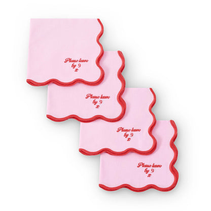 Please leave by 9 Scallop Edge Set of 4 Napkins - Pink/Red - DUSK