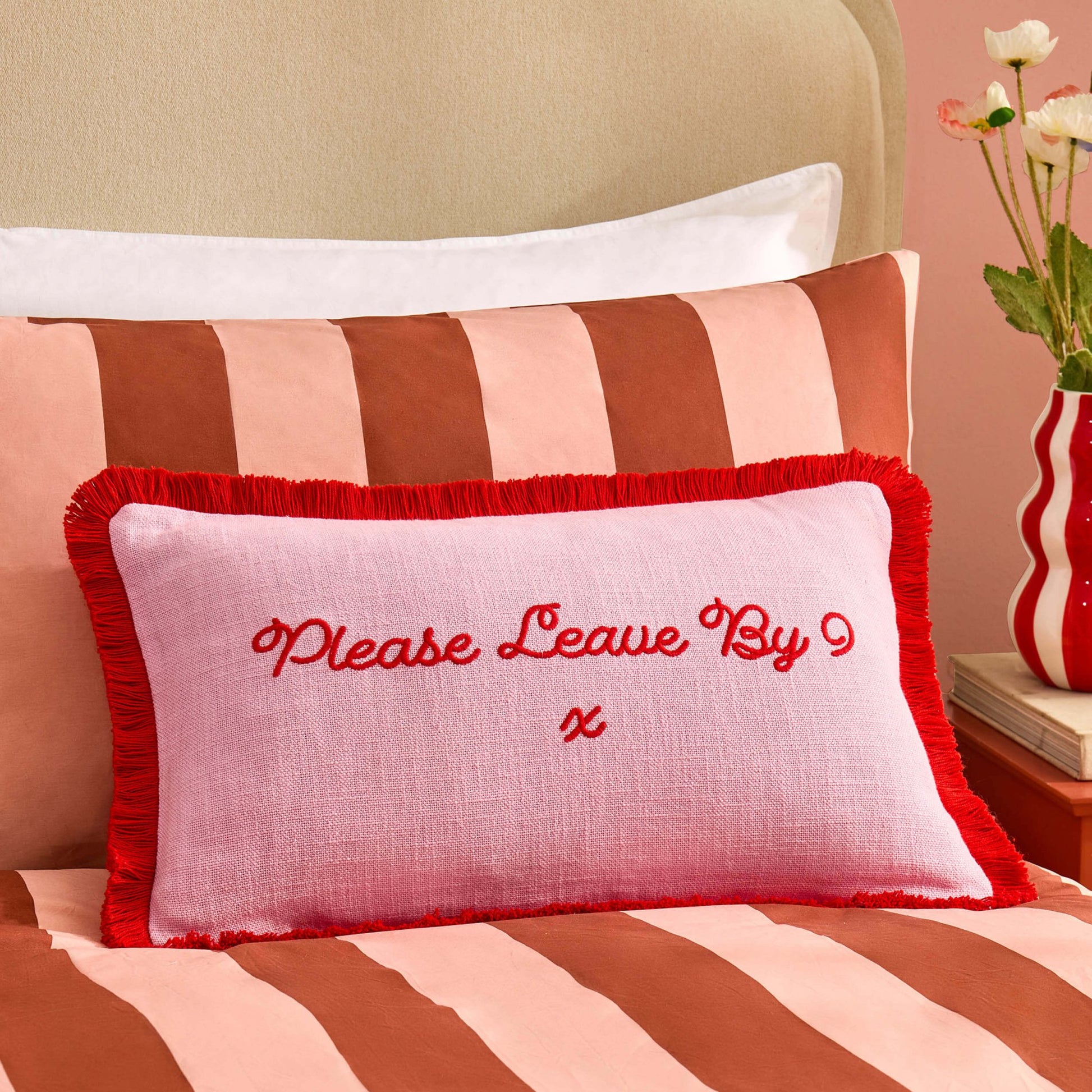 Please Leave By 9 Tufted Cushion Cover - Pink/ Red - DUSK