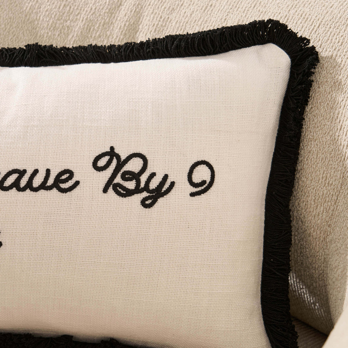 Please Leave By 9 Tufted Sofa Cushion Cover - Natural/ Black - DUSK