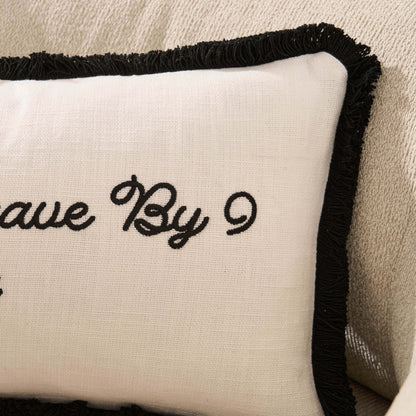Please Leave By 9 Tufted Sofa Cushion Cover - Natural/ Black - DUSK