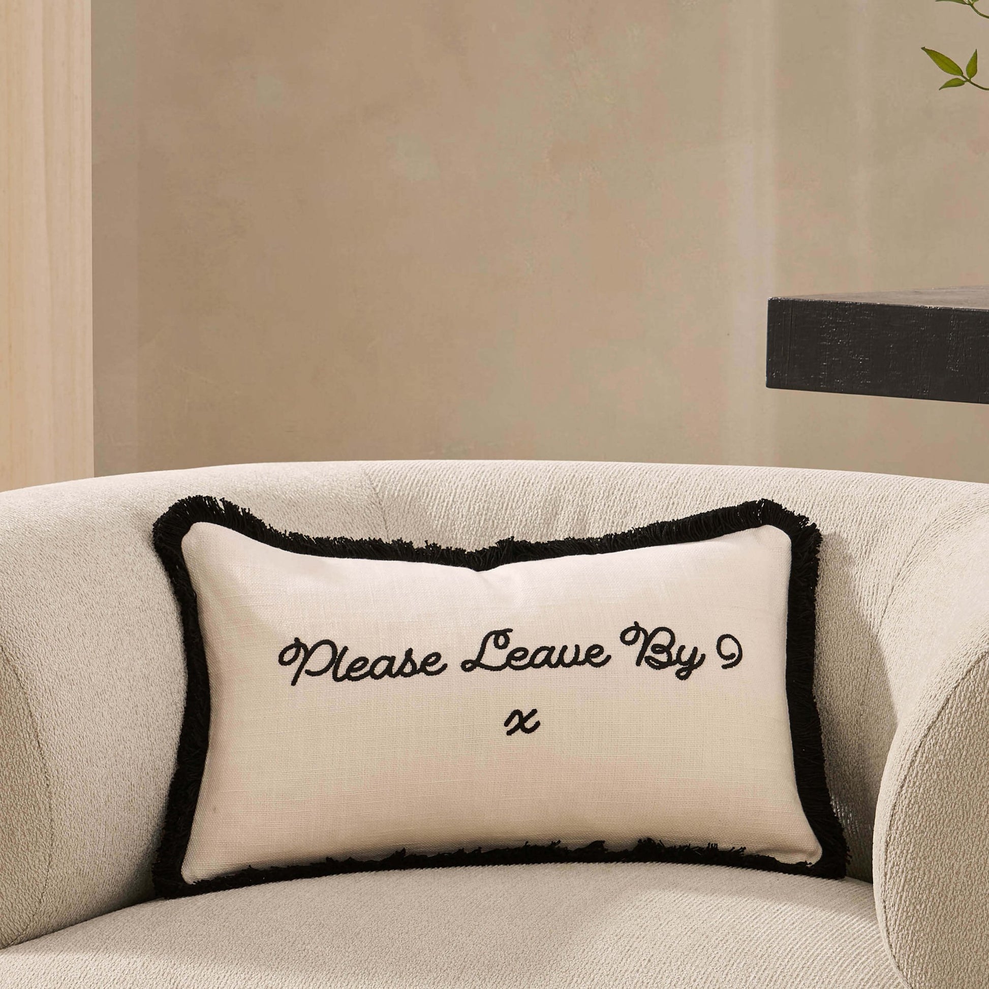 Please Leave By 9 Tufted Sofa Cushion Cover - Natural/ Black - DUSK