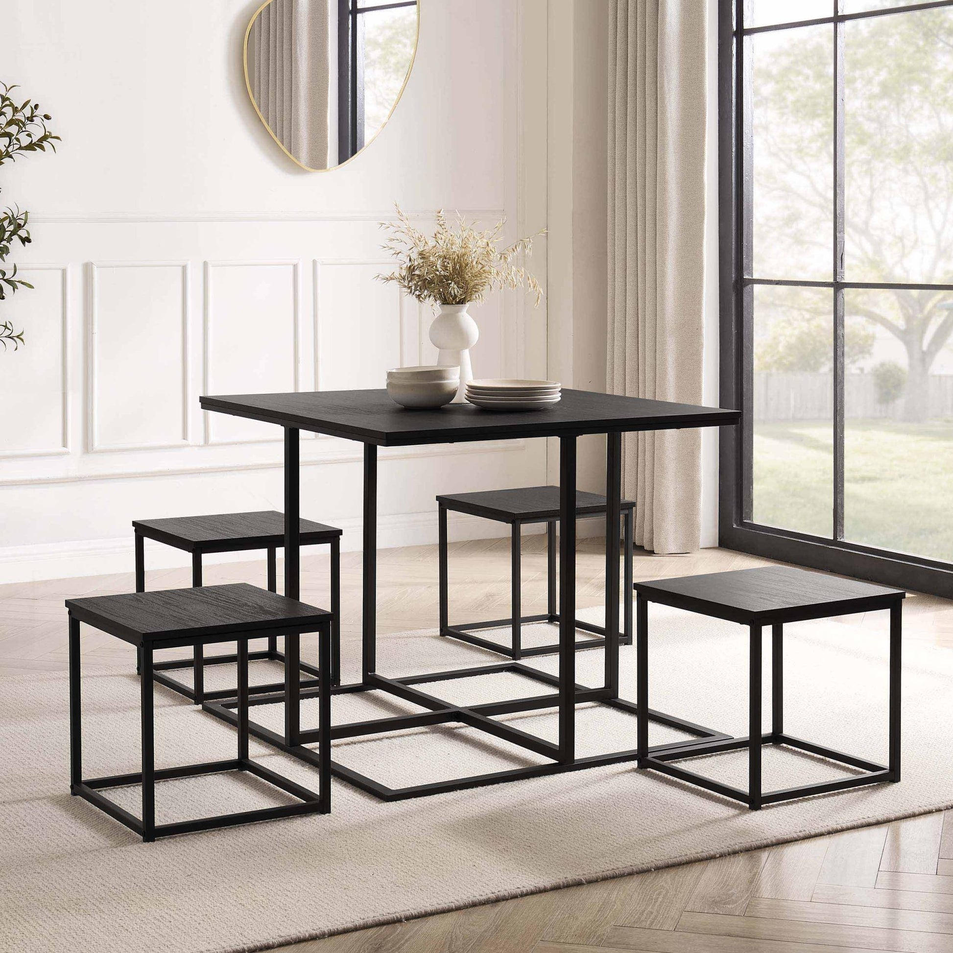 Polly Space Saving Dining Table and Chairs - Black - DUSK