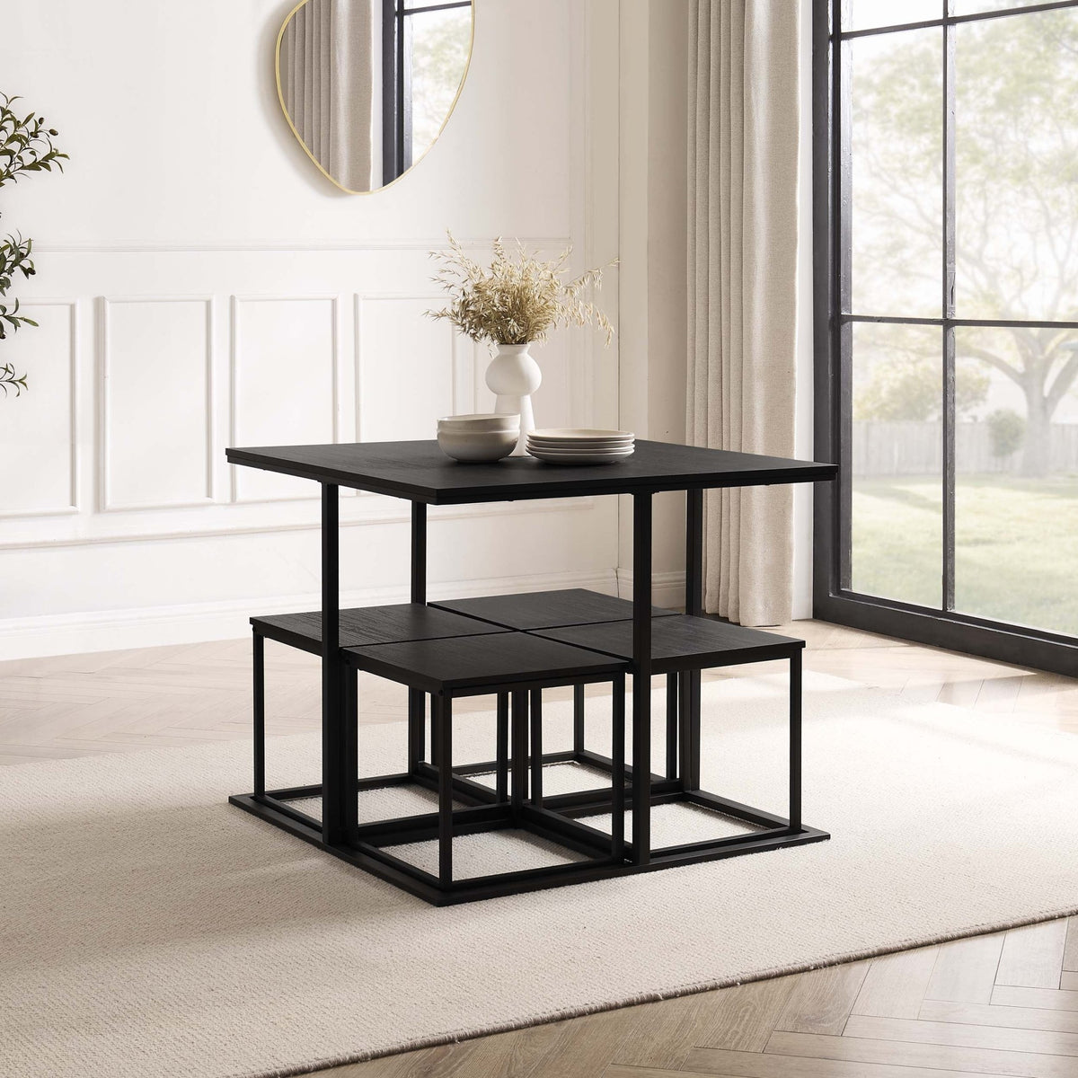 Polly Space Saving Dining Table and Chairs - Black - DUSK